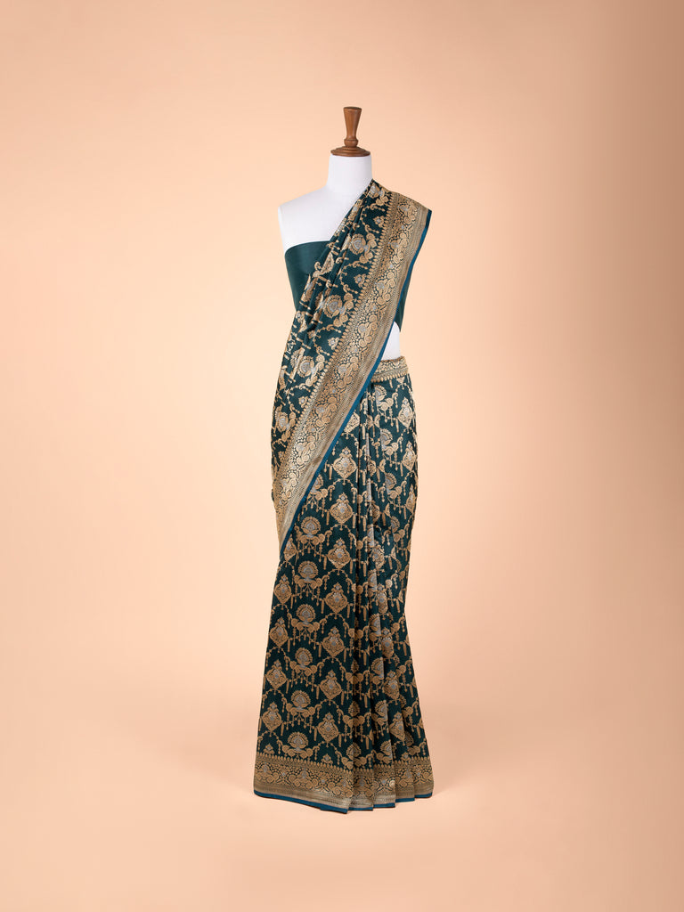 Handwoven Bottle Green Silk Saree