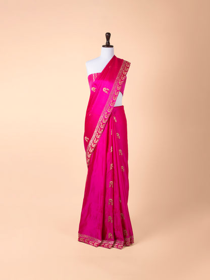 Handwoven Rani Pink Satin Silk Saree