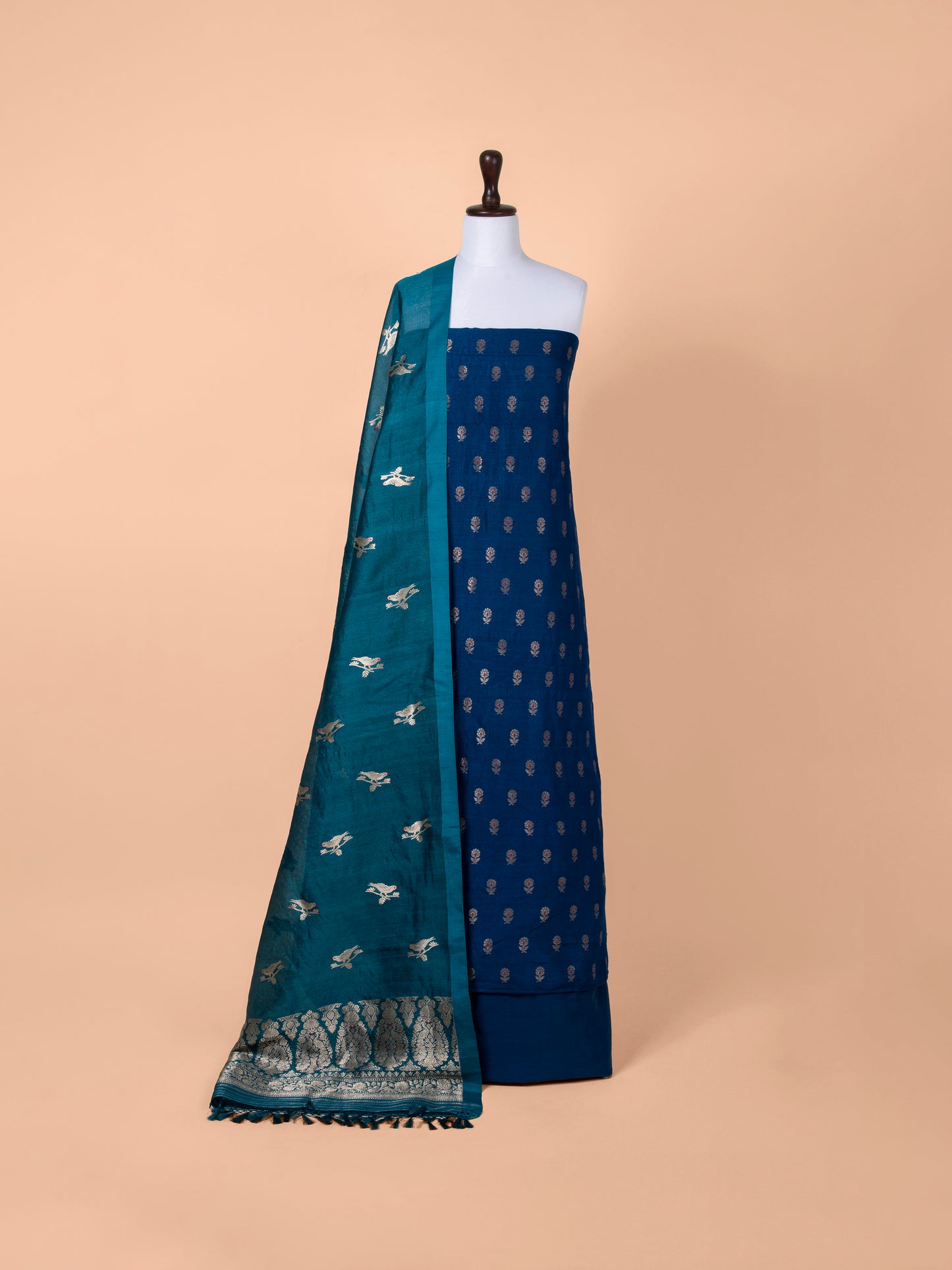 Handwoven Blue Tussar Silk Suit Piece