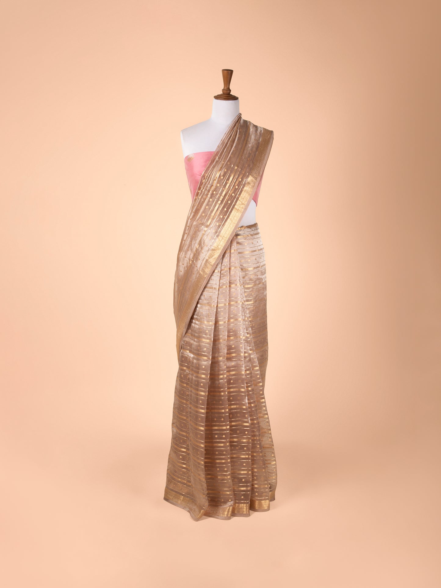 Handwoven Peach Tissue Saree