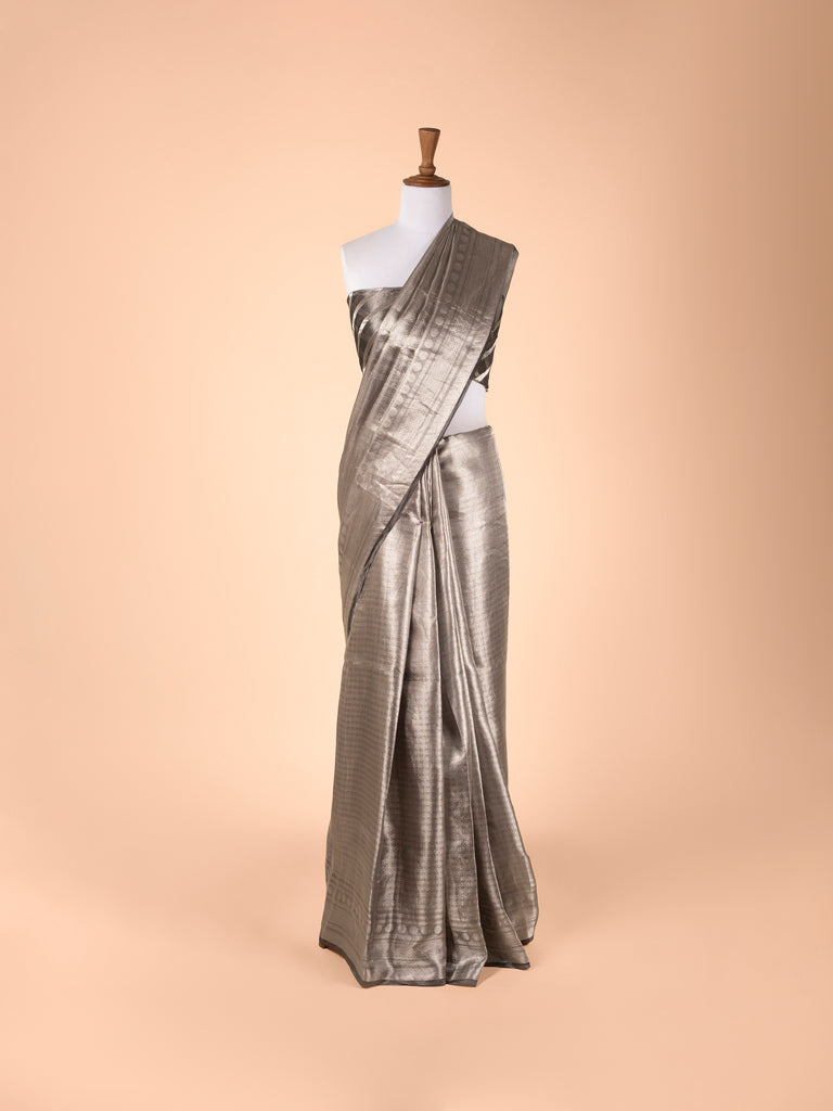 Handwoven Grey Tissue Saree