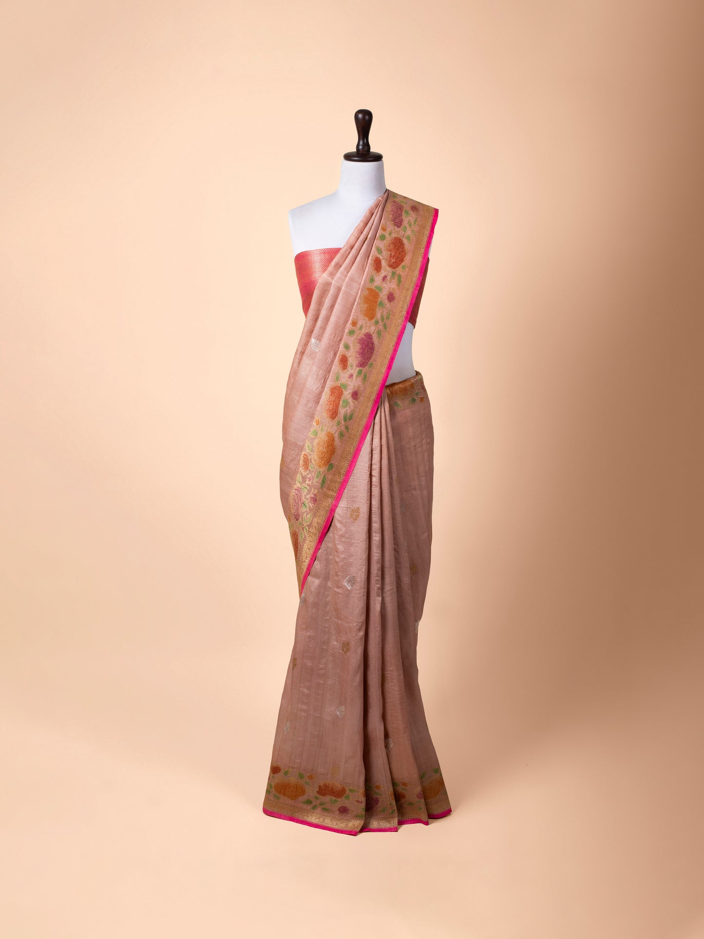 Handwoven Pink Tussar Saree