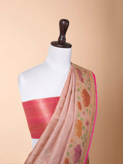 Handwoven Pink Tussar Saree