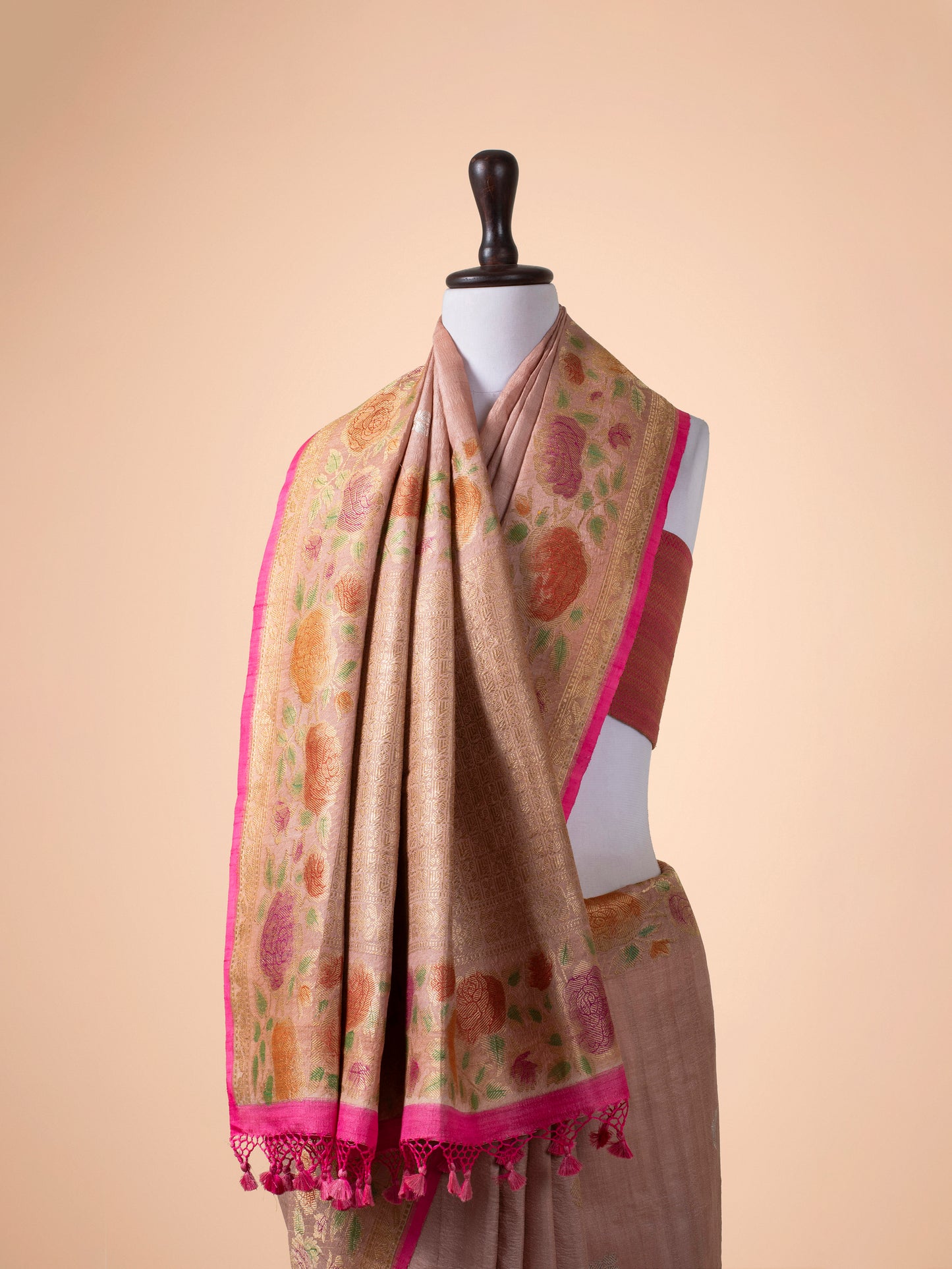 Handwoven Pink Tussar Saree