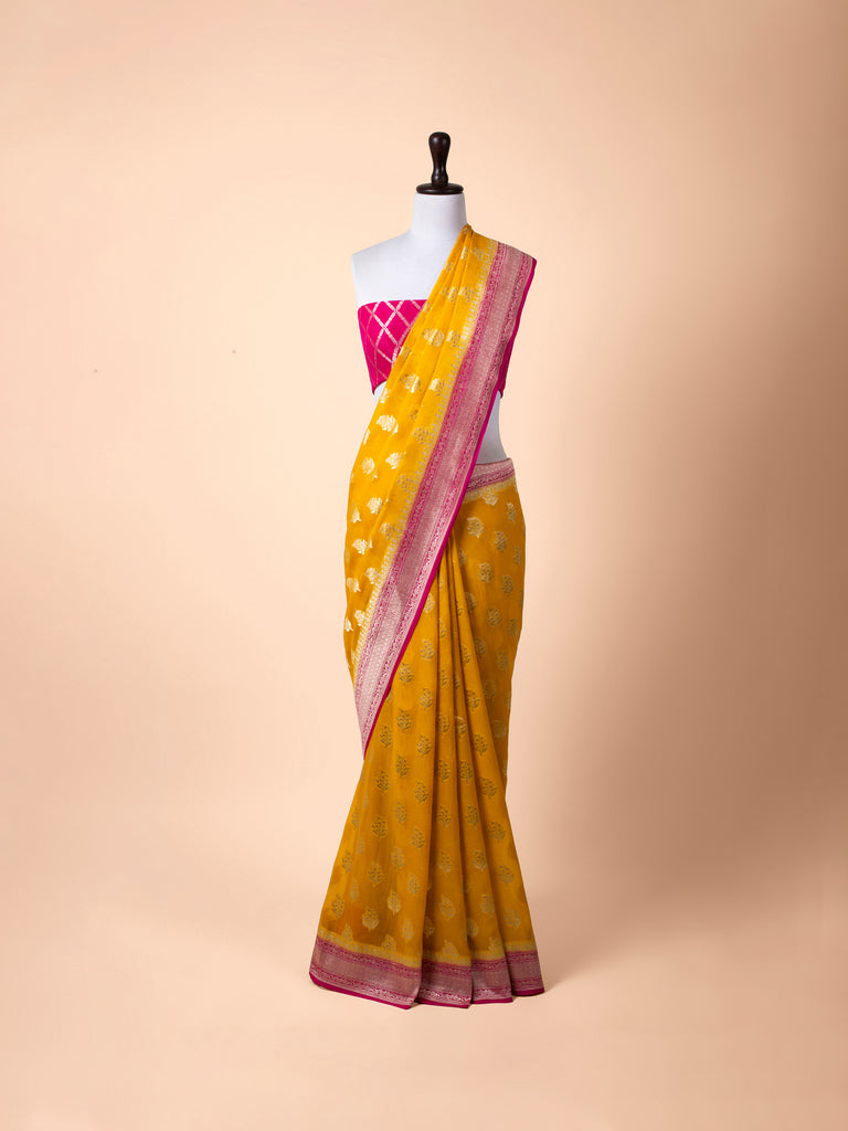 Handwoven Yellow Georgette Saree