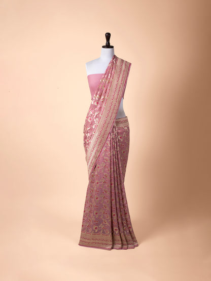 Handwoven Pink Georgette Saree