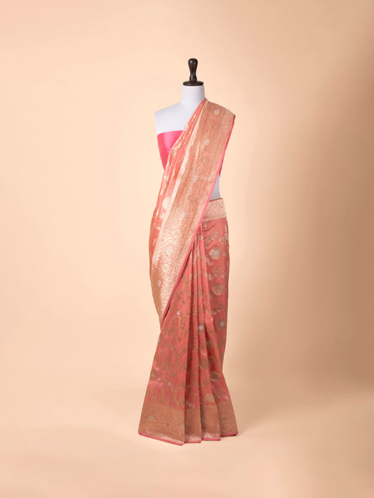 Handwoven Peach Silk Saree