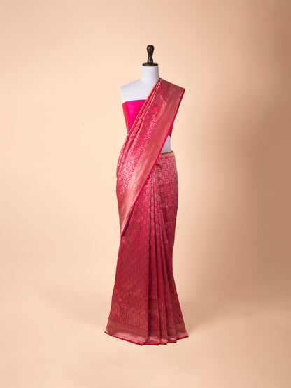 Handwoven Rani Pink Silk Saree