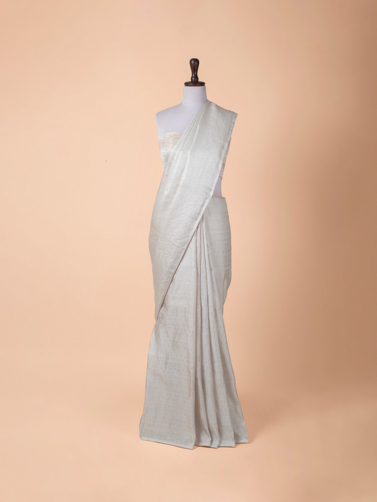 Handwoven White Satin Silk Saree