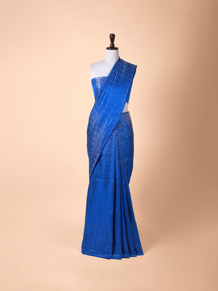 Handwoven Blue Satin Silk Saree
