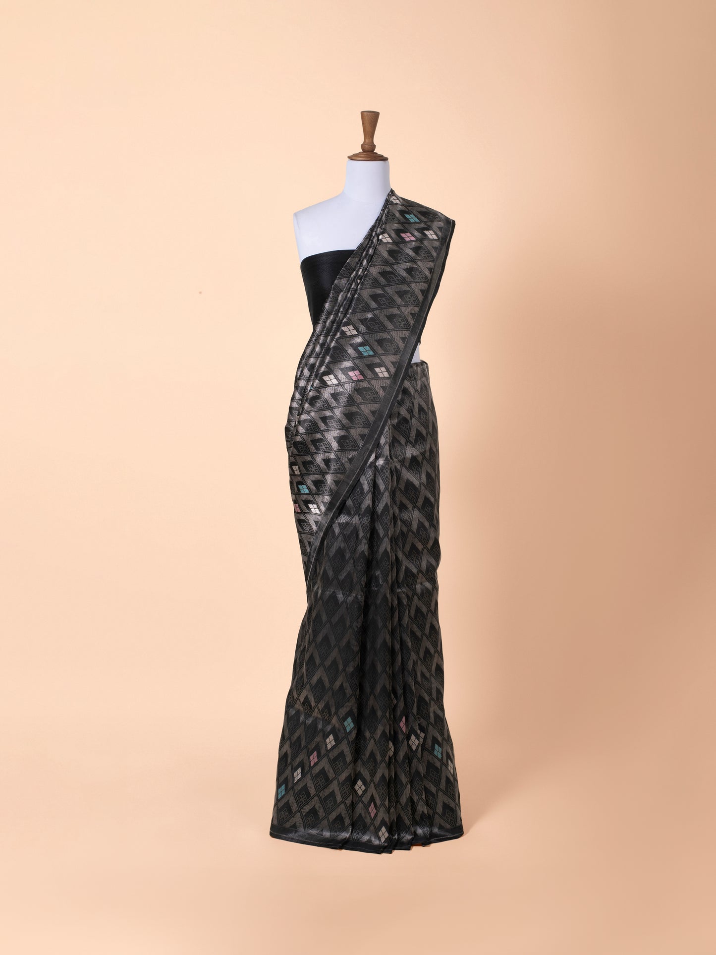 Handwoven Black Satin Tissue Saree