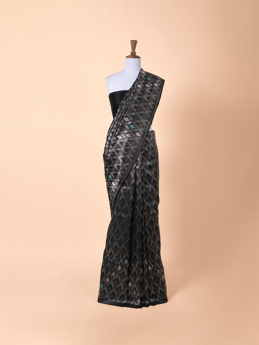 Handwoven Black Satin Tissue Saree