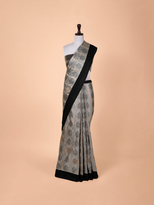 Handwoven Black Satin Silk Saree