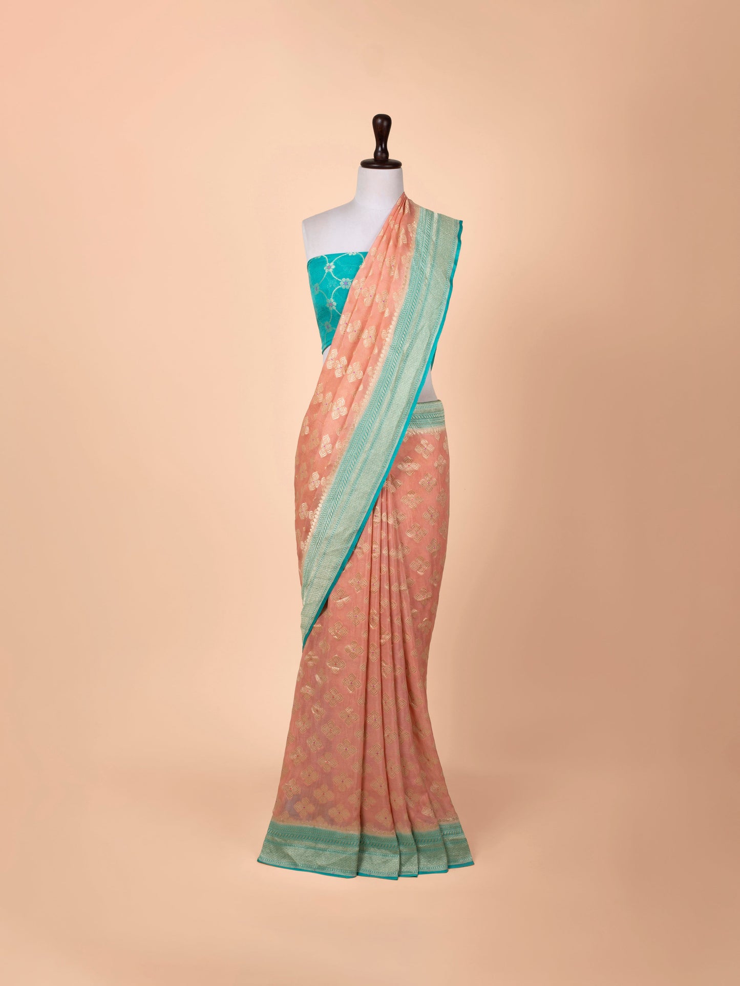 Handwoven Peach Georgette Saree