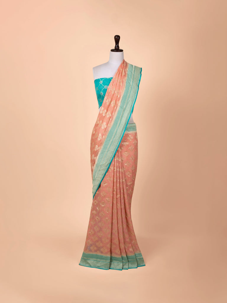 Handwoven Peach Georgette Saree