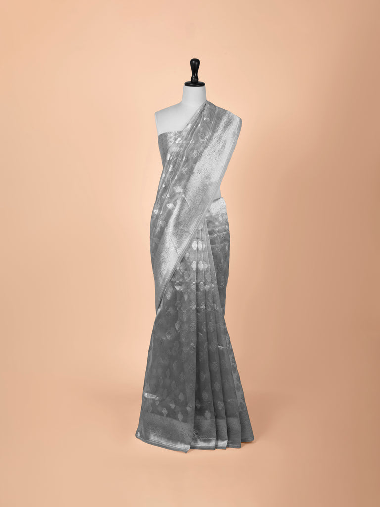 Handwoven Grey Organza Saree