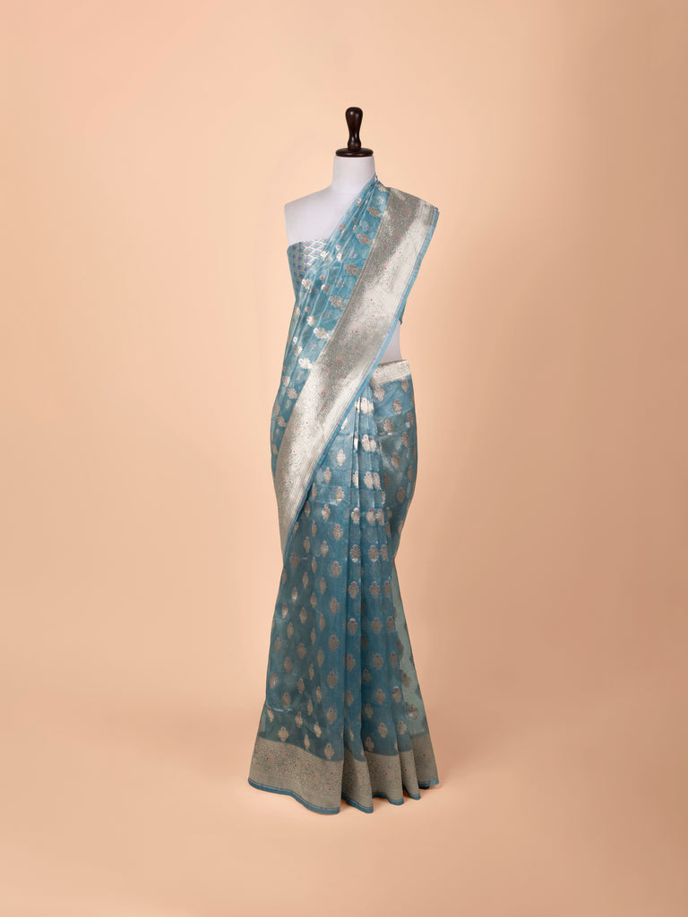 Handwoven Blue Organza Saree