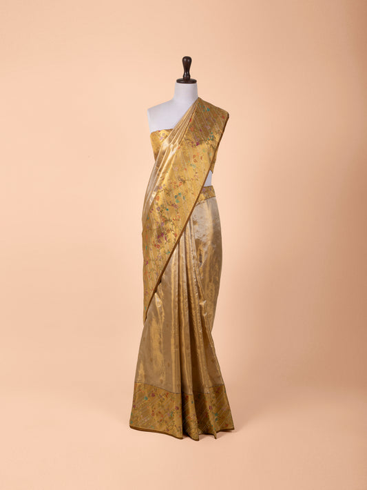 Handwoven Golden Creme Tissue Silk Saree