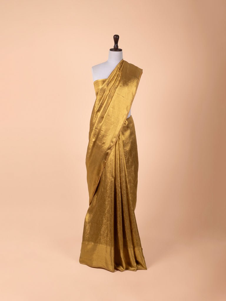 Handwoven Gold Kanjivaram Tissue Saree