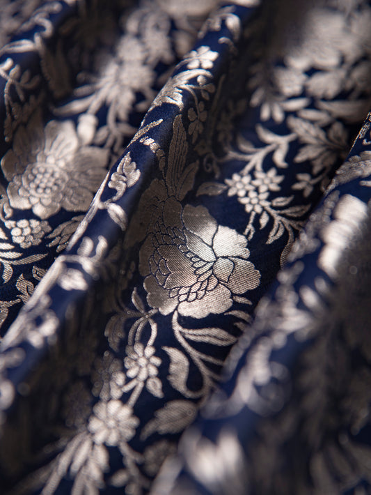 Handwoven Blue Silk Blouse Fabric - D