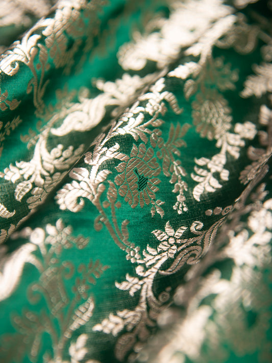 Handwoven Green Tissue Silk Blouse Fabric- D
