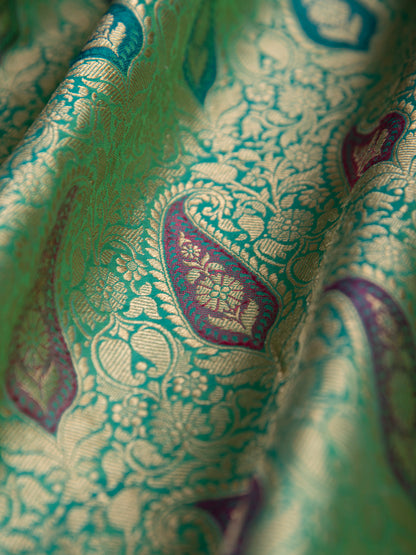 Handwoven Green Silk Blouse Fabric