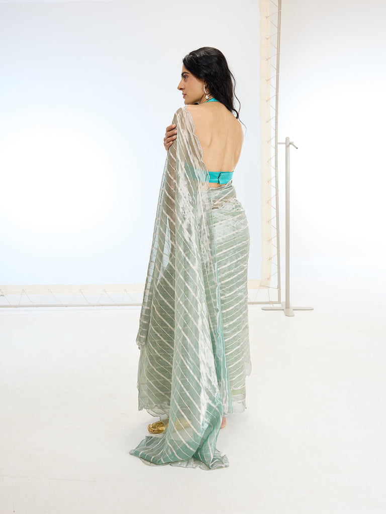 Handwoven Aqua Blue Tissue  Saree