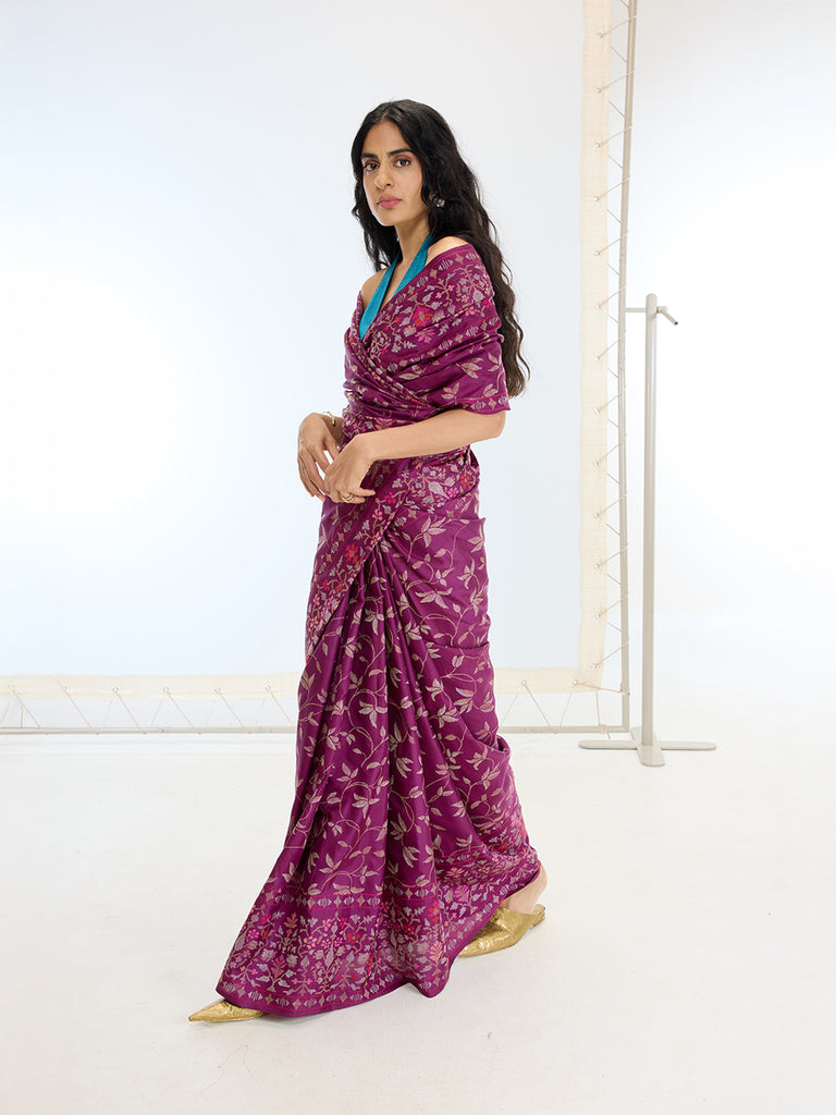 Handwoven Real Zari Wine Silk Saree