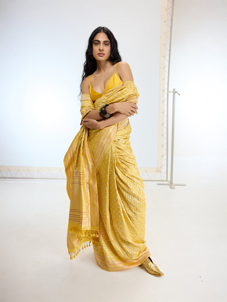 Handwoven Real Zari Mustard Silk Saree