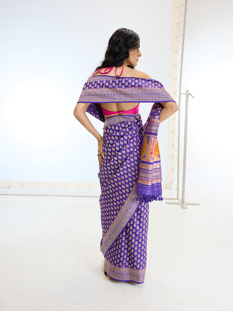 Handwoven Real Zari Purple Silk Saree