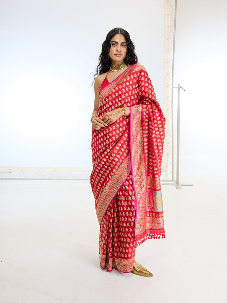 Handwoven Real Zari Red Silk Saree