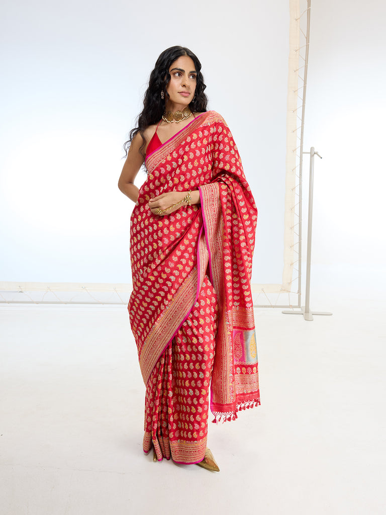 Handwoven Real Zari Red Silk Saree