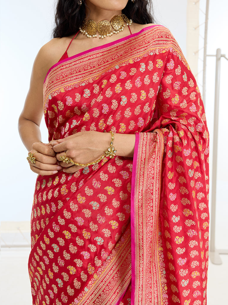 Handwoven Real Zari Red Silk Saree
