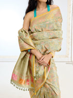 Handwoven Real Zari Pista Silk Saree
