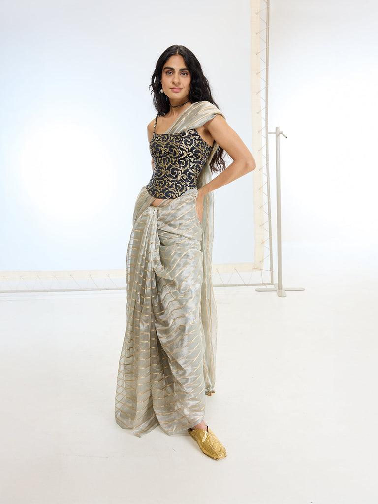 Handwoven Grey Tissue Saree