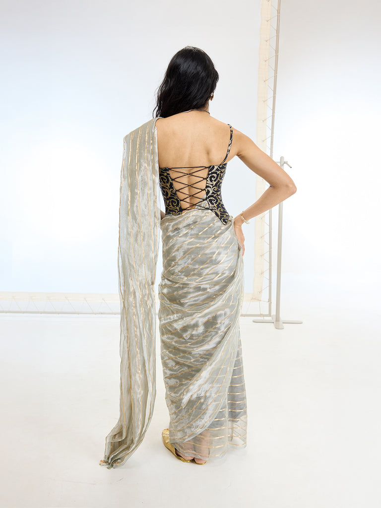 Handwoven Grey Tissue Saree