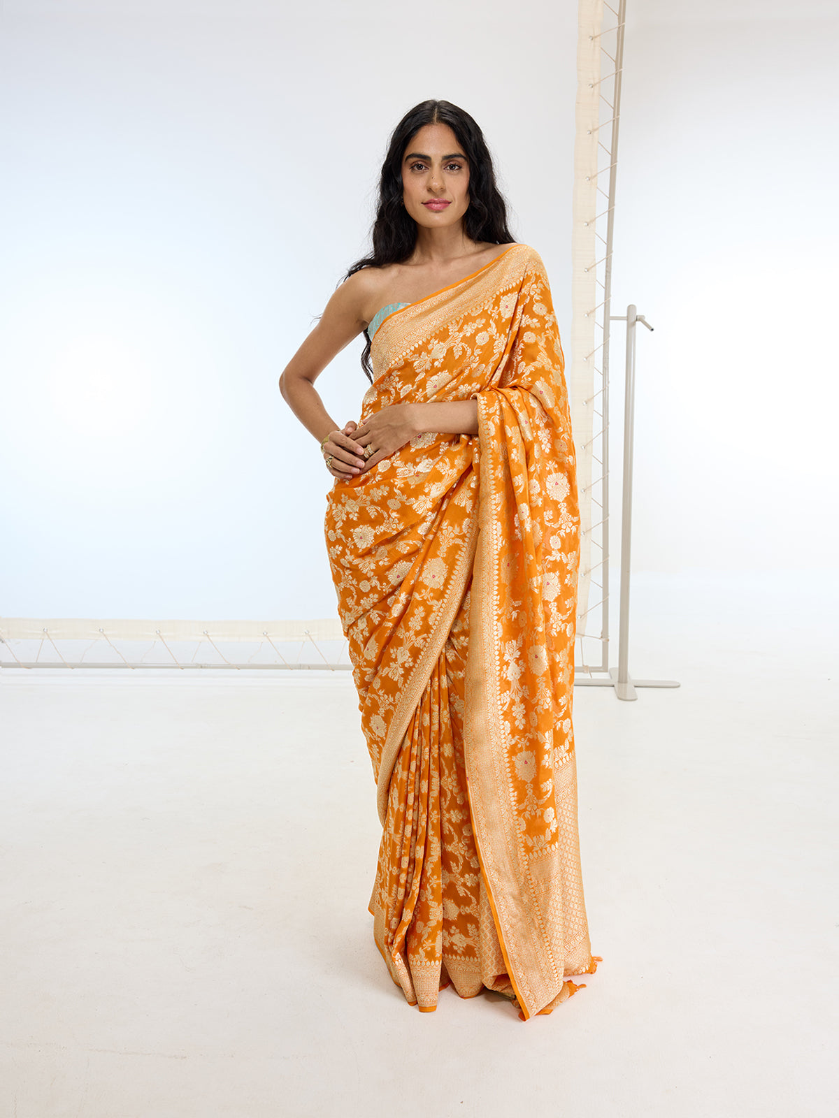 Handwoven Orange Georgette Saree