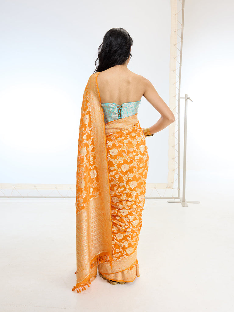 Handwoven Orange Georgette Saree