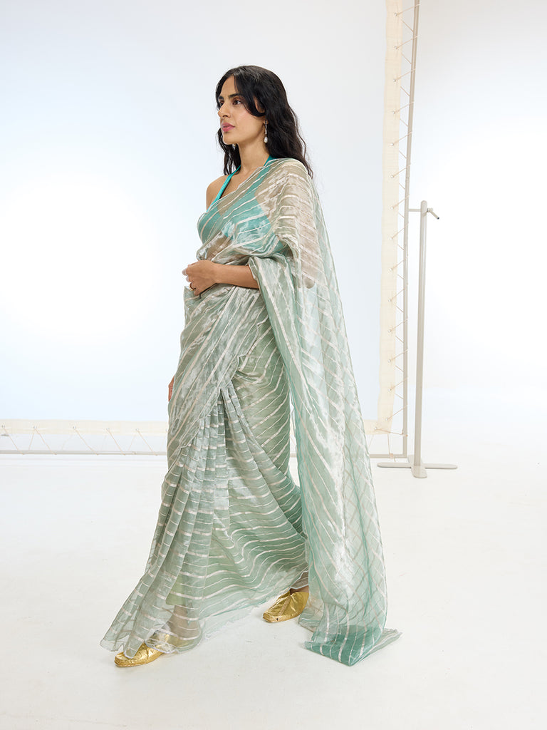 Handwoven Aqua Blue Tissue  Saree