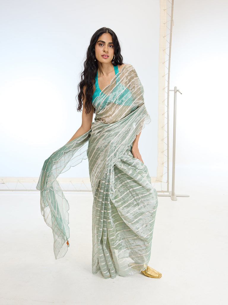 Handwoven Aqua Blue Tissue  Saree