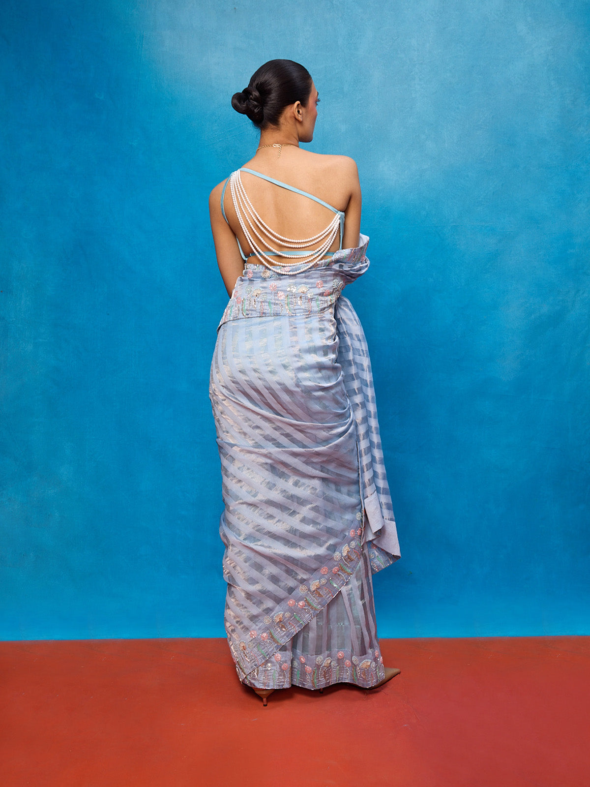 Handwoven Blue Tissue Embroidered Saree