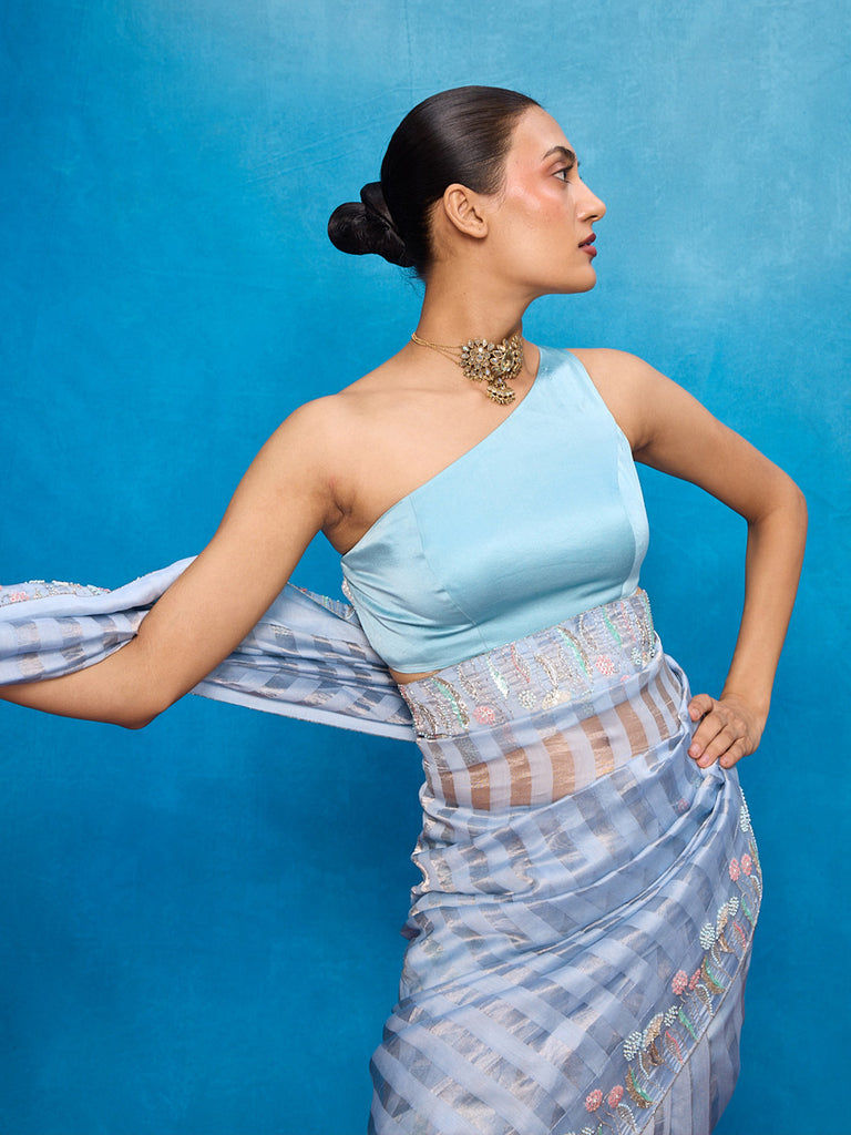 Handwoven Blue Tissue Embroidered Saree