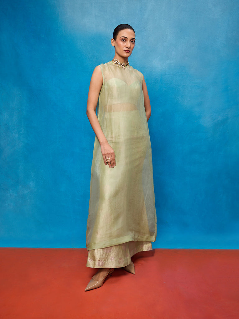 Handwoven Pistachio Green Silk Banarasi Suit