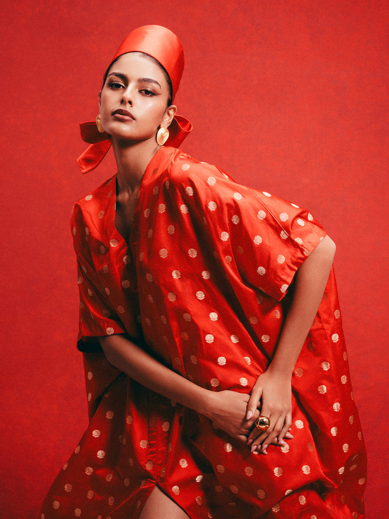 Handwoven Red Banarasi Kaftan
