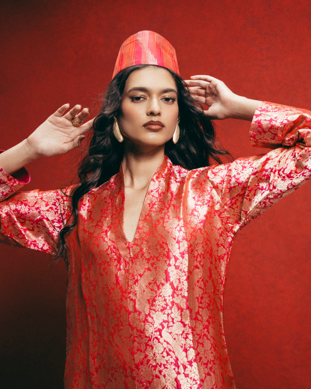 Handwoven Sorbet Pink Banarasi Kaftan