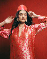 Handwoven Sorbet Pink Banarasi Kaftan