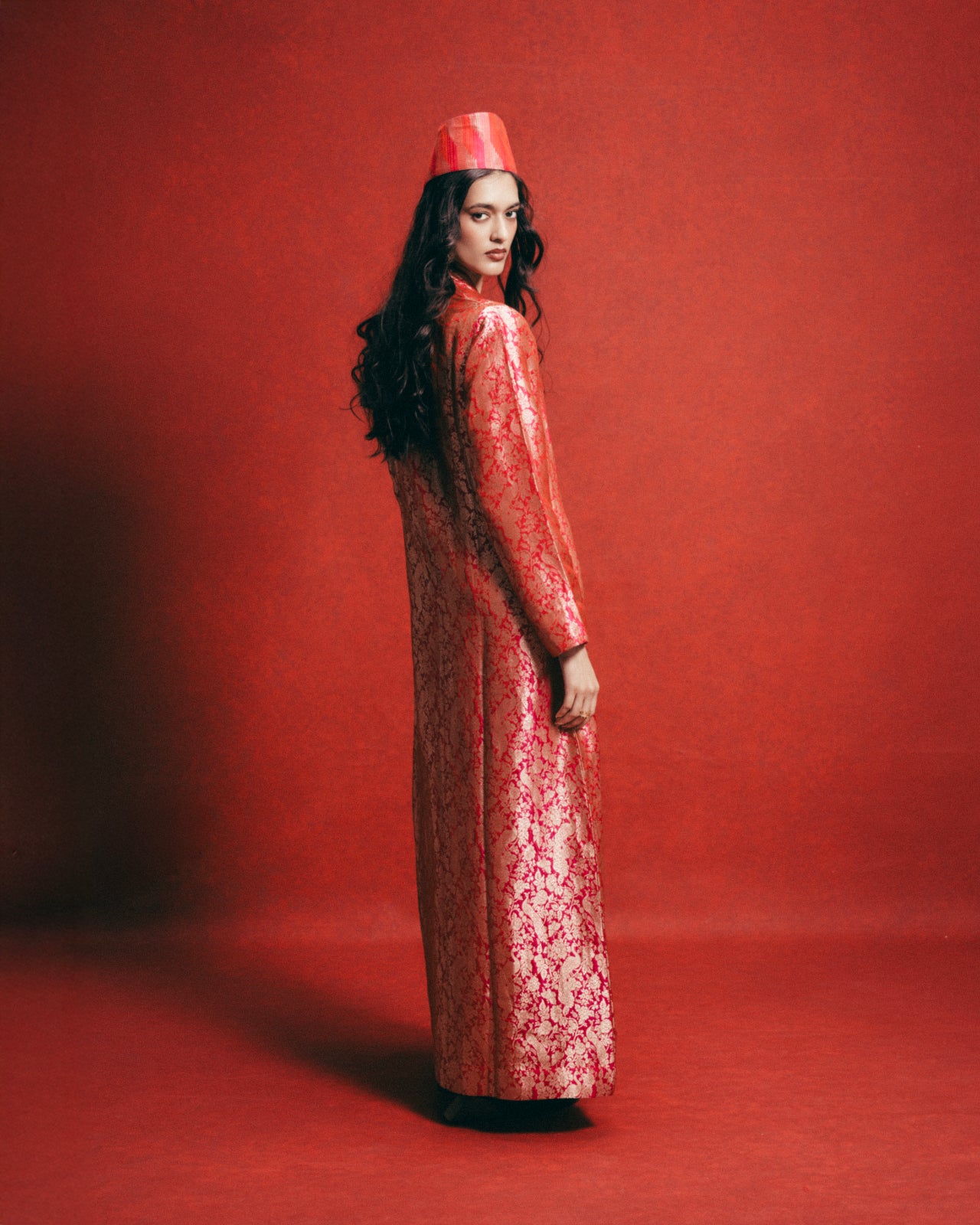 Handwoven Sorbet Pink Banarasi Kaftan