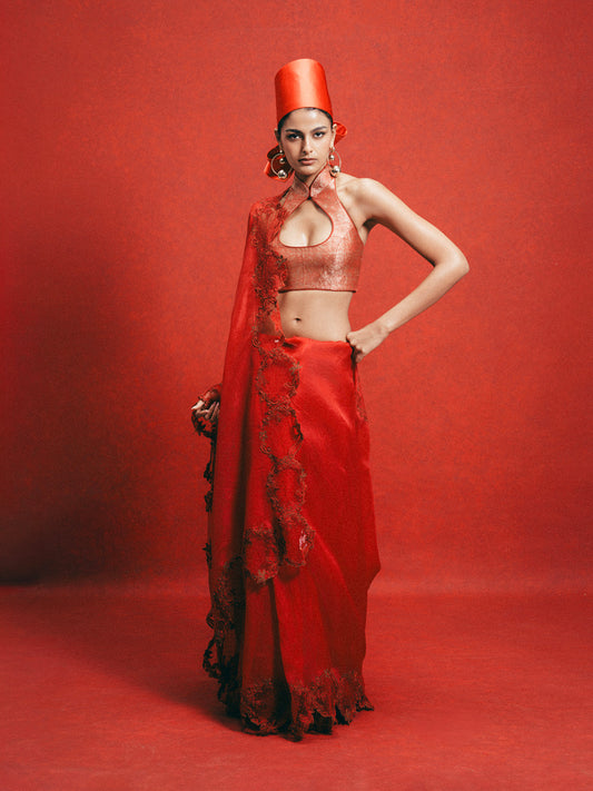 Handwoven Red Kora Banarasi Saree