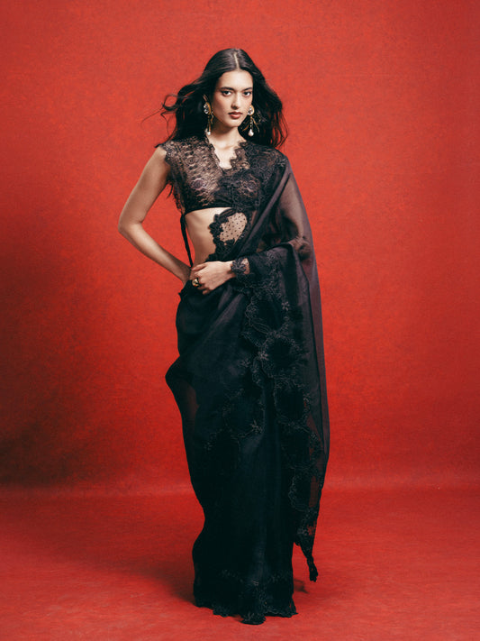 Handwoven Black Kora Banarasi Saree