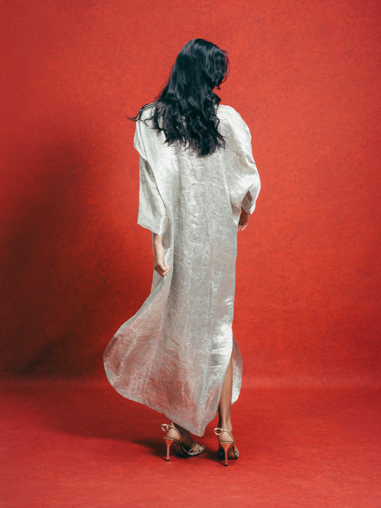 Handwoven Turquoise Banarasi Kaftan